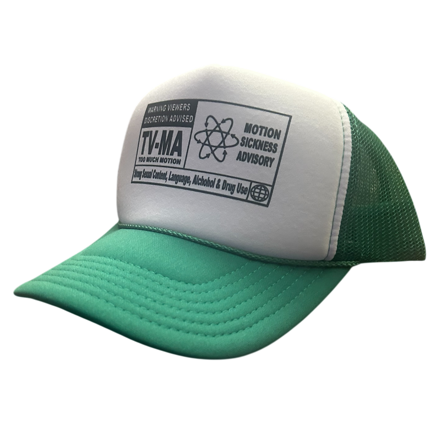 "TV-MA Motion Sickness Advisory" Two-Tone Trucker Hat