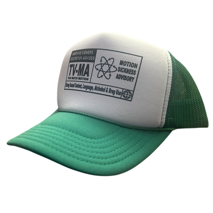 "TV-MA Motion Sickness Advisory" Two-Tone Trucker Hat