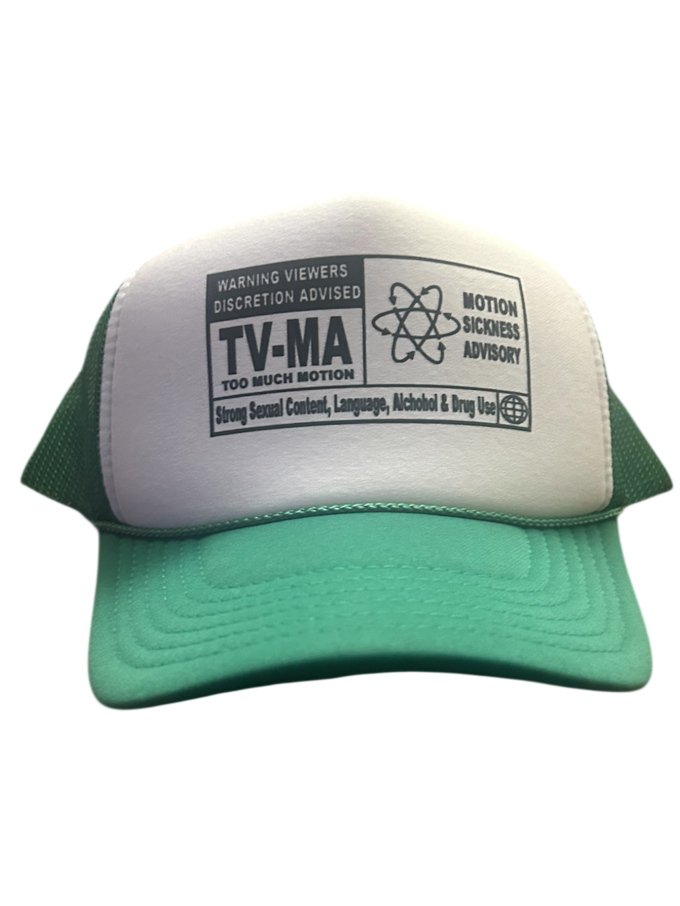 "TV-MA Motion Sickness Advisory" Two-Tone Trucker Hat