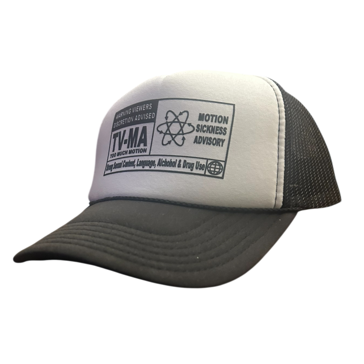"TV-MA Motion Sickness Advisory" Two-Tone Trucker Hat